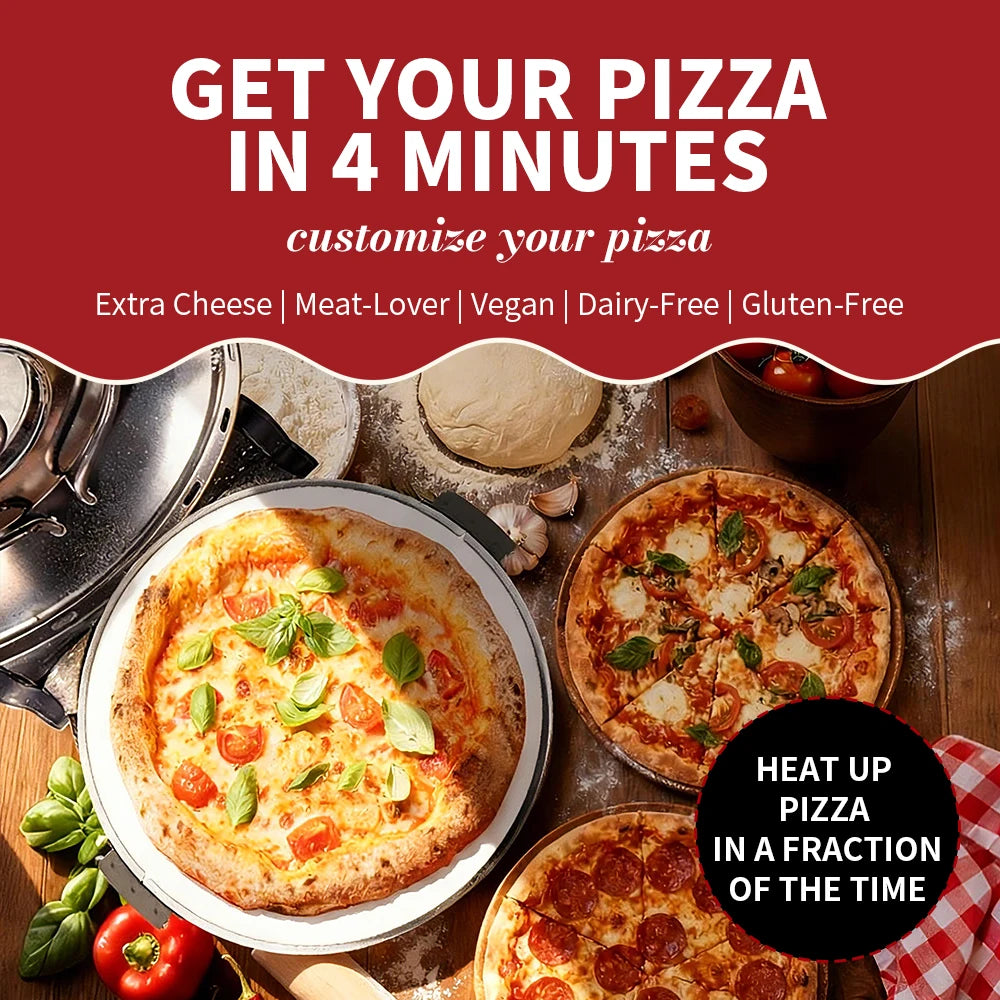 Machine à Pizza Électrique 360° — Cuisson Parfaite en 10 Minutes