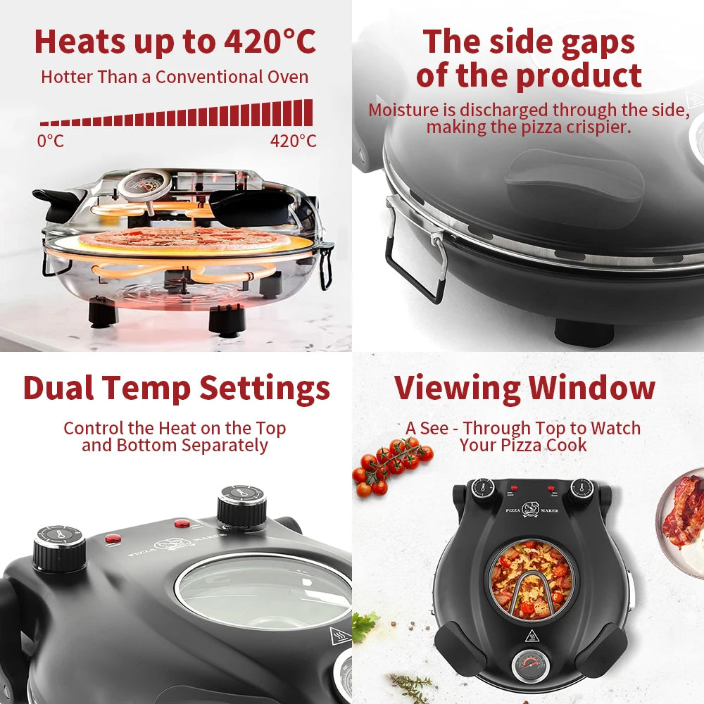 Machine à Pizza Électrique 360° — Cuisson Parfaite en 10 Minutes