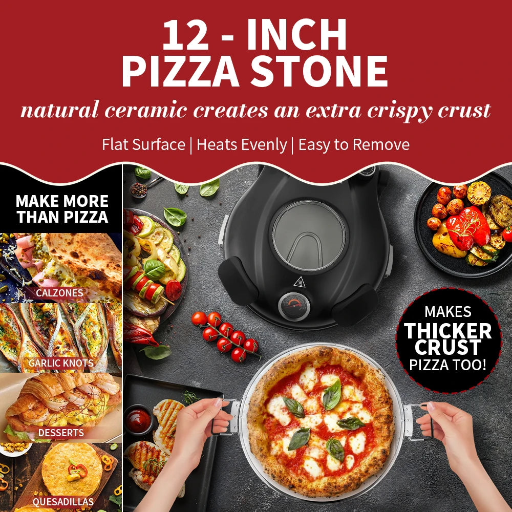 Machine à Pizza Électrique 360° — Cuisson Parfaite en 10 Minutes
