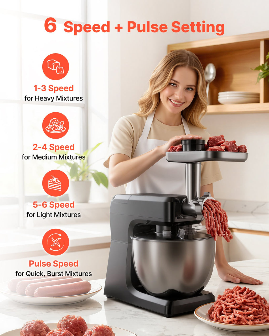 Robot Pâtissier Électrique 7,8L 1500W Multifonction