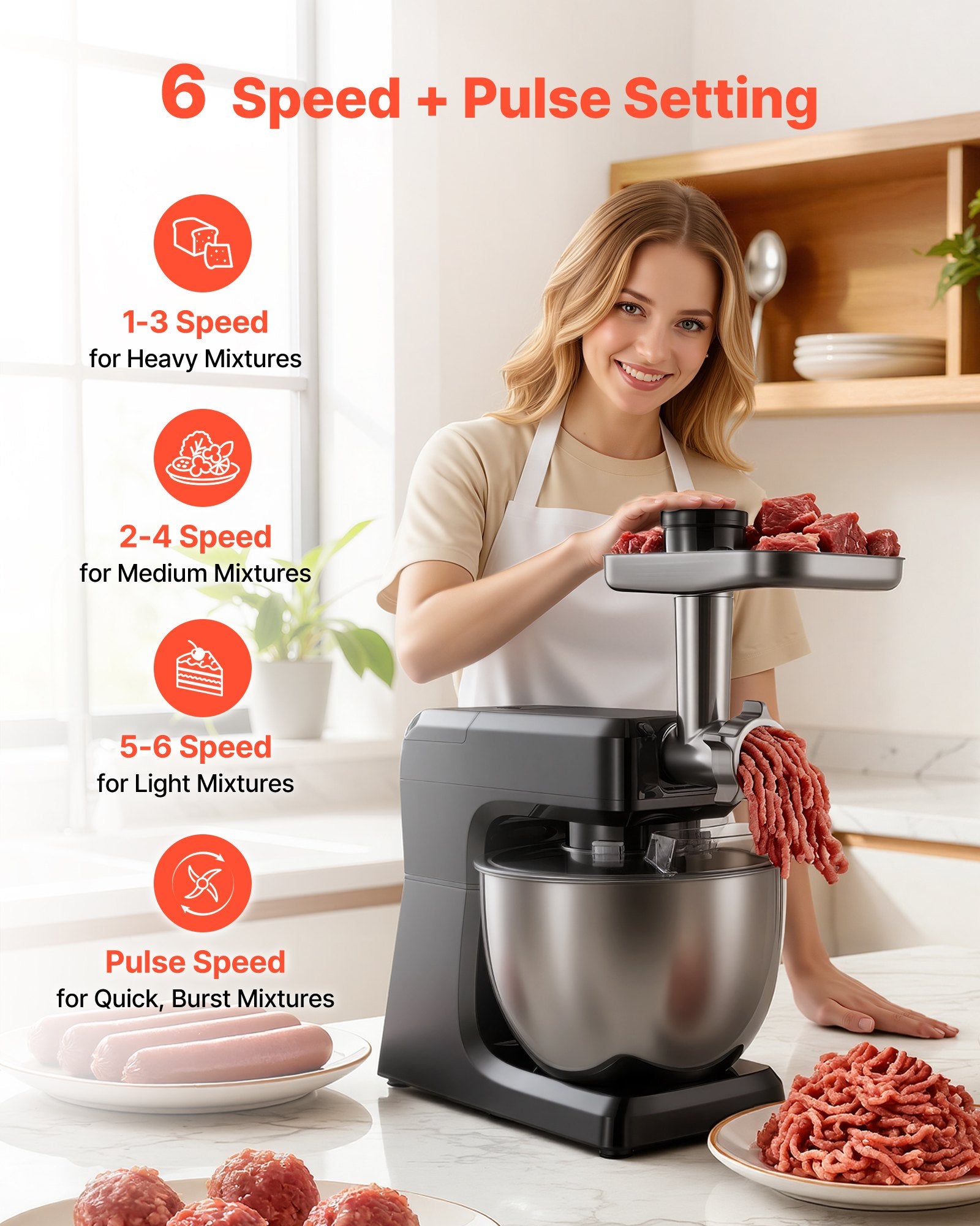 Robot Pâtissier Électrique 7,8L 1500W Multifonction