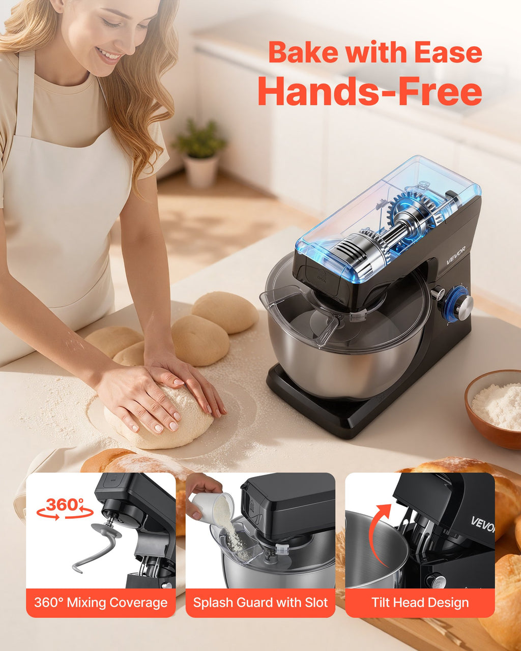 Robot Pâtissier Électrique 7,8L 1500W Multifonction
