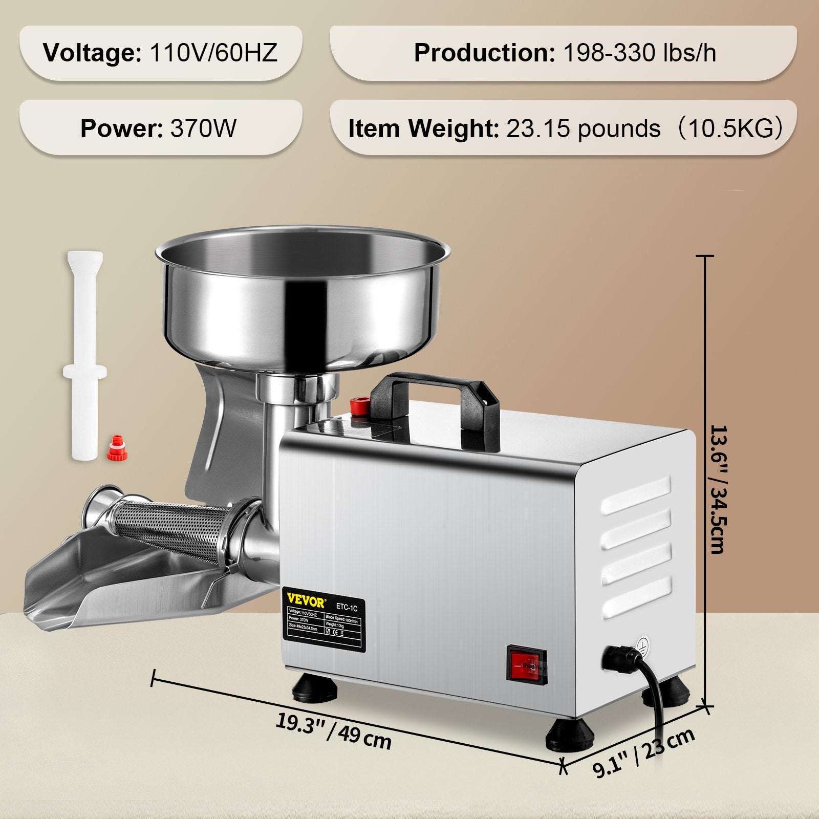 Presse-Tomates Électrique Inox 370W